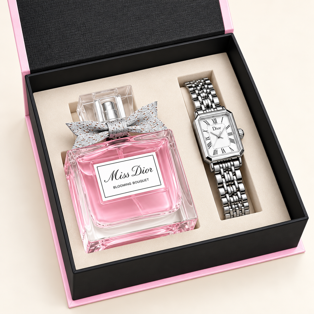 Miss Dior Blooming Perfume & Watch Gift Set for Women – Floral Fragrance and Stylish Watch Combo