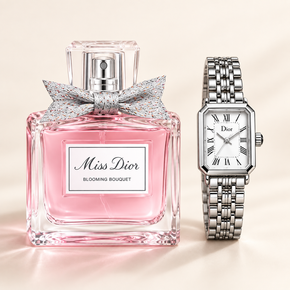 Miss Dior Blooming Perfume & Watch Gift Set for Women – Floral Fragrance and Stylish Watch Combo
