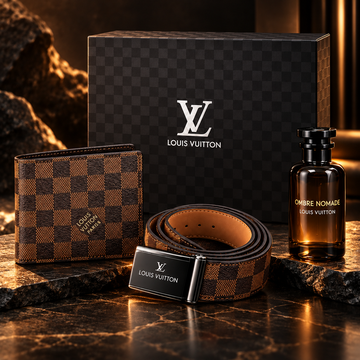 Ombre Nomade Eau de Parfum, Wallet & Belt Gift Set for Men – 3 Piece Fashion Accessory Combo