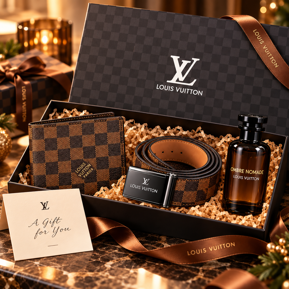 Ombre Nomade Eau de Parfum, Wallet & Belt Gift Set for Men – 3 Piece Fashion Accessory Combo